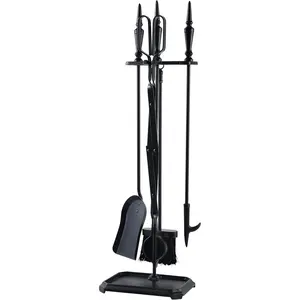 Gothic Fireplace Tools Set, 5-Pieces Indoor Outdoor Sturdy Fire Place  Sets with Gothic Handle, FTS35BK