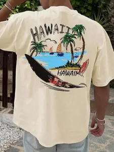 Hawaii Surf Beach Graphic T-Shirt, Vintage Tropical Print Tee, Oversized Comfort Colors Shirt, Casual Short Sleeve Top, Trendy Beach Aesthetic Cotton Tee for Surfing and Vacation Fans