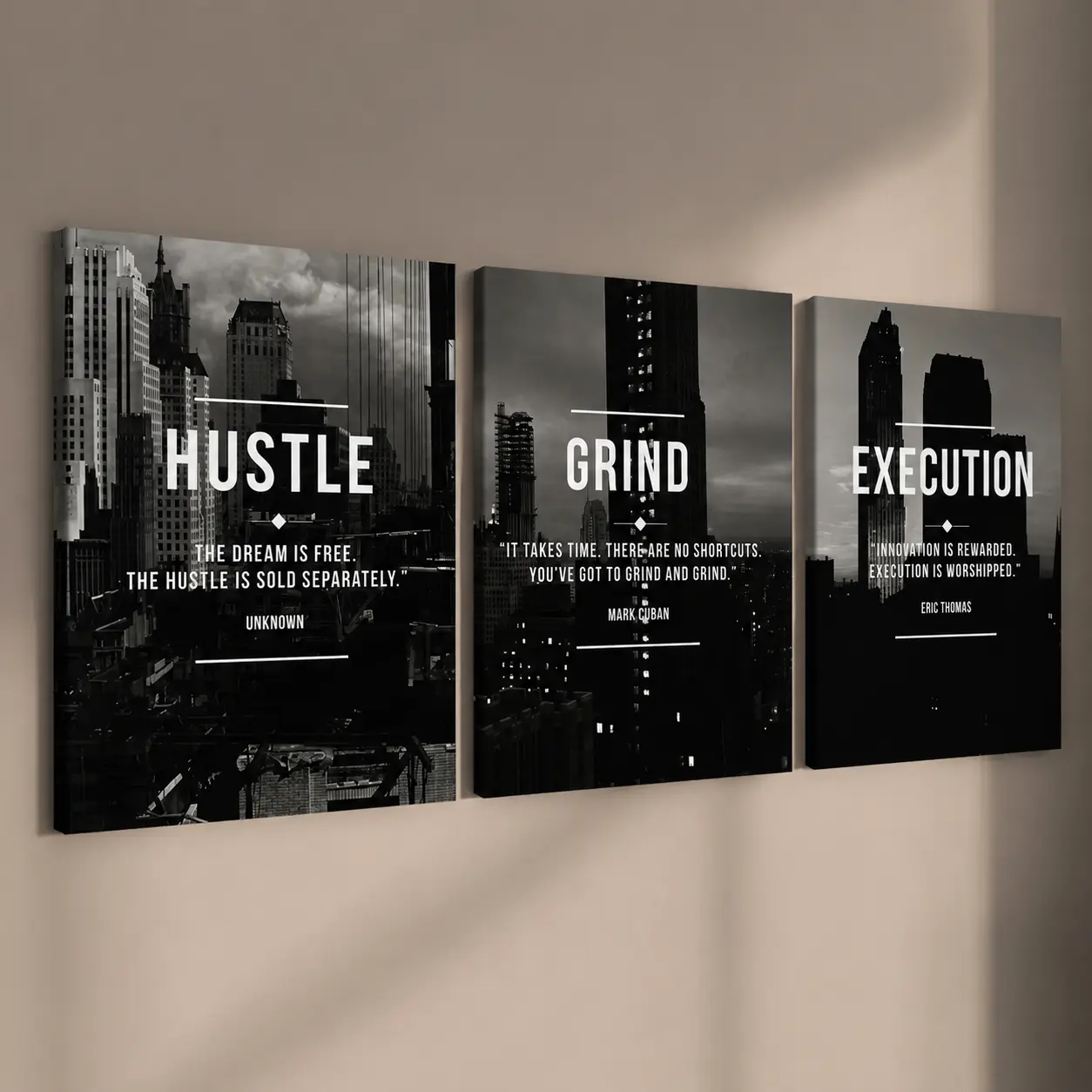 3 Piece Inspirational Wall Art Set | Motivational Quote Canvas Painting | Wooden Framed Modern Home Decor for Bedroom Living Room Office dorm gaming room perfect decoration gift otaku high-definition print corridor poster 3-count frame canvas contemporary