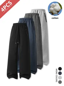 4-Pack Men’s Casual Sports Pants, Loose Knit Sweatpants, Cotton Comfort & Breathable, Spring/Autumn Style