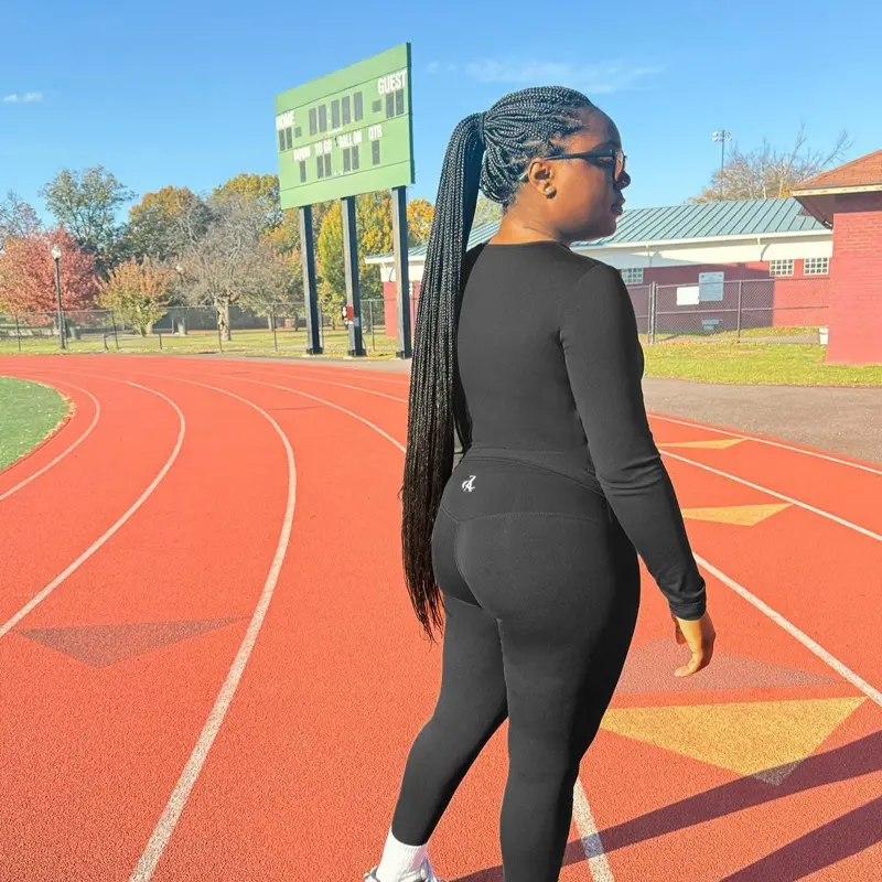 Midnight Matte Set - Black Long Sleeve Top & High Waist Leggings for Women