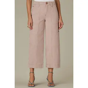 Skyrise Striped Wide Utility Jeans with Cropped Hem