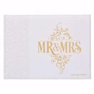 Christian Art Gifts  White Luxleather Mr. & Mrs. Wedding Guest Book with Gift Box - 8.25 x 6 in.