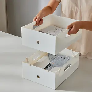 4pcs Contemporary Plastic Stacking Organizer Bins for Desktop, Kitchen Cabinets with Stackable Fixed Clamps