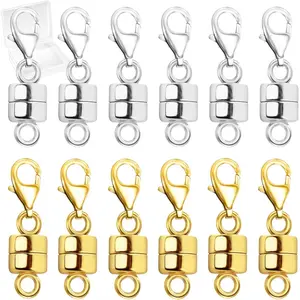 Magnetic Necklace Clasp with Lobster Clasp,14K Gold and Silver Magnetic Jewelry Clasps for Necklace Extender Bracelet Closures