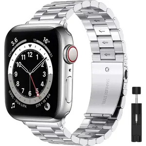 Metal Band Compatible with Apple Watch Series 8/7/6/5/4/3/2/1 SE, Men Women Replacement Stainless Steel Business Bracelet Wrist Strap Accessory for iWatch Band 45mm 41mm 44mm 40mm 42mm 38mm