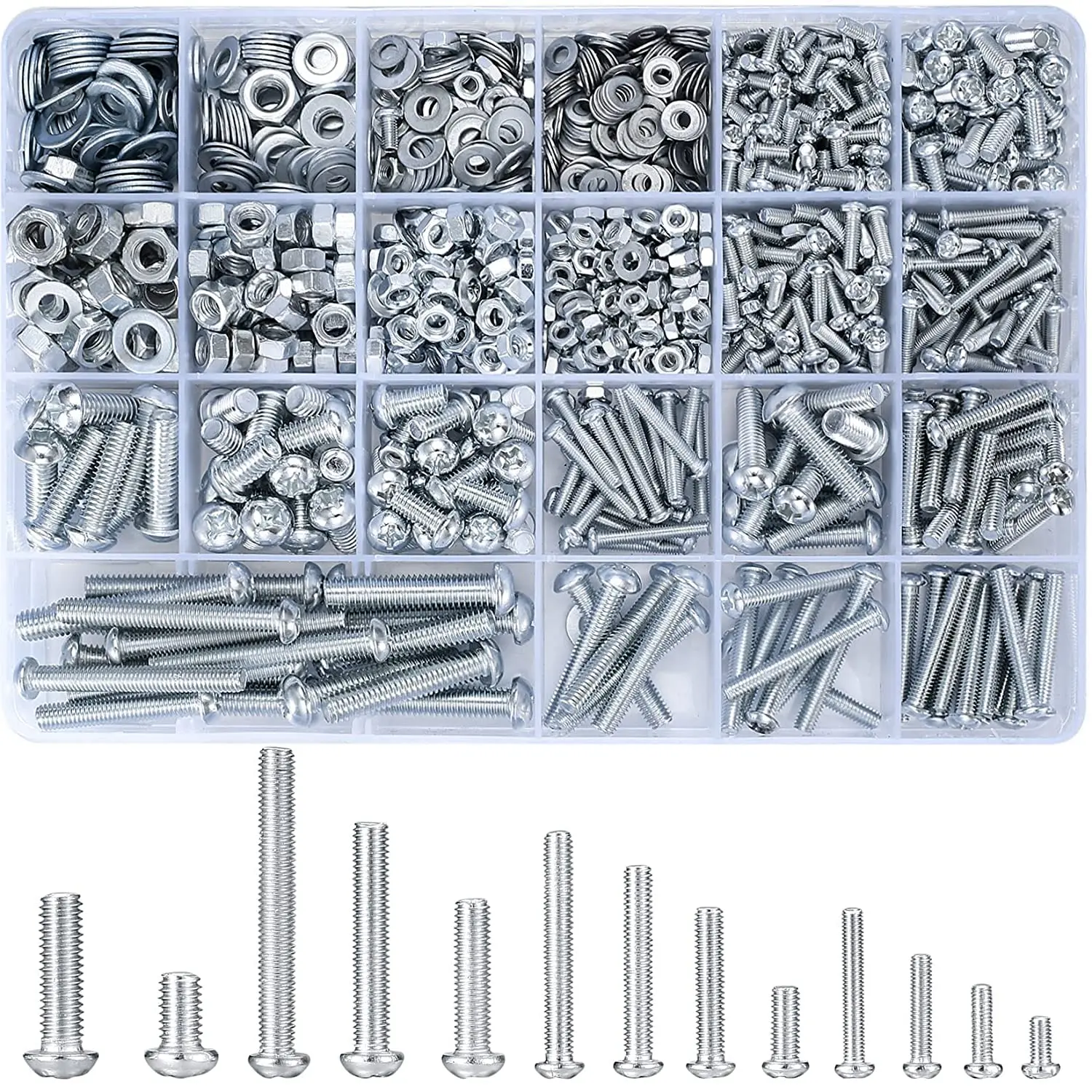 1080 count Screws  and Nuts Assortment Kit, Metric Machine Screws and Nuts and Flat Washers, M3/M4/M5/M6 Slotted Pan  Hex  Sets (C)