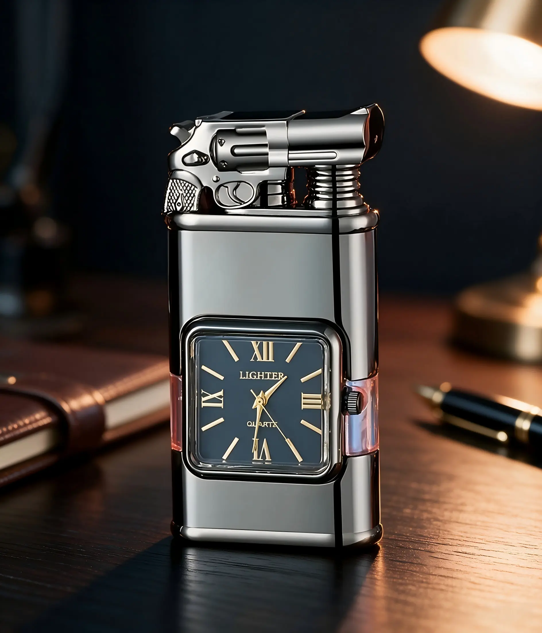 Vintage Watch-Dial Refillable Butane Lighter, Windproof Double Flame, Portable Pocket Lighter, Unique Gift for Men Father Boyfriend Anniversary Birthday