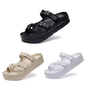 SANPON Womens Arch Support Platform Sandals Comfort Slides Thick Soles Flat Sandals With Adjustable Buckle & Ultra Cushion summer beach slipper