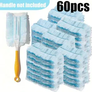60PCS Electrostatic Dust Brush Head Refills, Household Dust Removal Brush Heads Replacement, Feather & Microfiber Duster Disposable Alternative, Duster Heads Refills For Laundry, Furniture, Car, Keyboard, (Handle Not Included)- Cleaning Supplies,