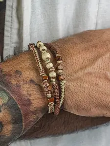 1PC- Men's vintage ethnic style woven rope bracelet for men multi-layered Braided wooden beads Boho style bracelet man wristband