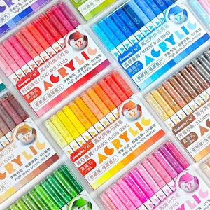 12-Color High-Gloss Acrylic Gel Pen Set, 14 Color Families, 1.0mm Hard Tip, High Concentration Ink, Versatile Surface Use, 3D Painting Effect, Acrylic Drawing Markers