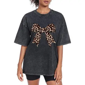 comfortable washed cotton T-shirt with bold leopard print for girls