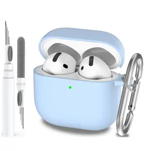 for AirPods 4th Generation Case Cover 2024, Military Grade Soft Silicone Shock-Absorbing for AirPods 4 Case with Carabiner&Cleaner kit