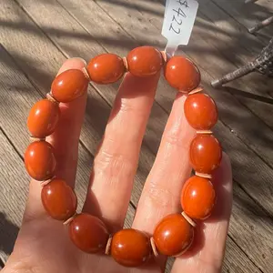 Antique 100%Natural Butterscotch Amber Bead Necklace dark red egg Yolk