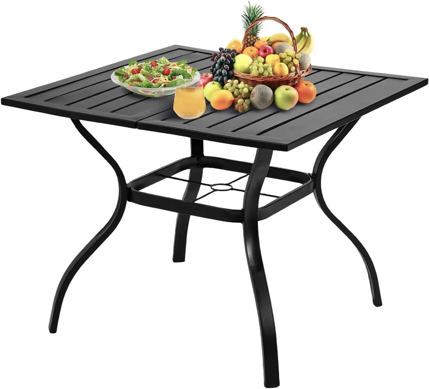 36" Square Patio Table for 4, Metal Outdoor Dining Table with Umbrella Hole, All-Weather Steel Patio Dining Table Outdoor Table for Lawn, Garden, Backyard, Black