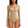 Bodysuits for Women Long Sleeve Body Suits Womens Scoop Neck Bodysuit Double Lined Tops