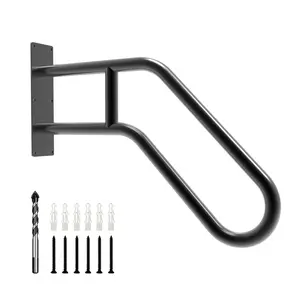 Handrails for Outdoor Steps Wall Mount, Railings for 1-3 Steps, U-Shaped Handrail with Matte Black Finished, Stair Handrails for Kids, Elderly, Pregnant Women, Disabled