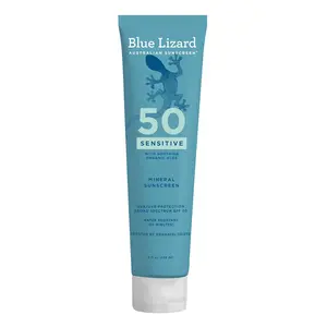 Blue Lizard Sensitive Mineral SPF 50 Sunscreen Lotion, 5 fl oz, 100% Mineral Formula, UVA/UVB Protection, Organic Aloe Vera-Infused, Soothes and Hydrates