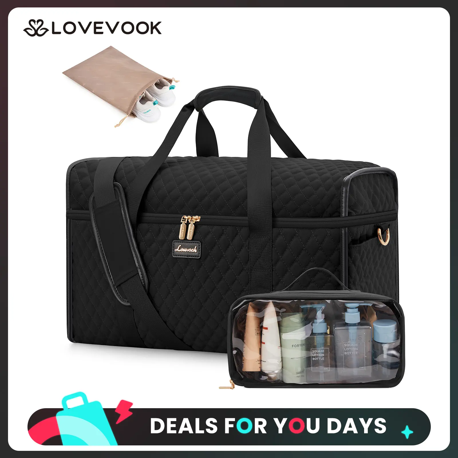 LOVEVOOK Travel Duffle Bag,Weekender Bags For Women, Carry On Duffel Bags For Airplanes, Overnight Bag With Toiletry Bag, Hospital Bag for Labor and Delivery, Yoga Gym Bag with Wet Pocket, 3Pcs Set