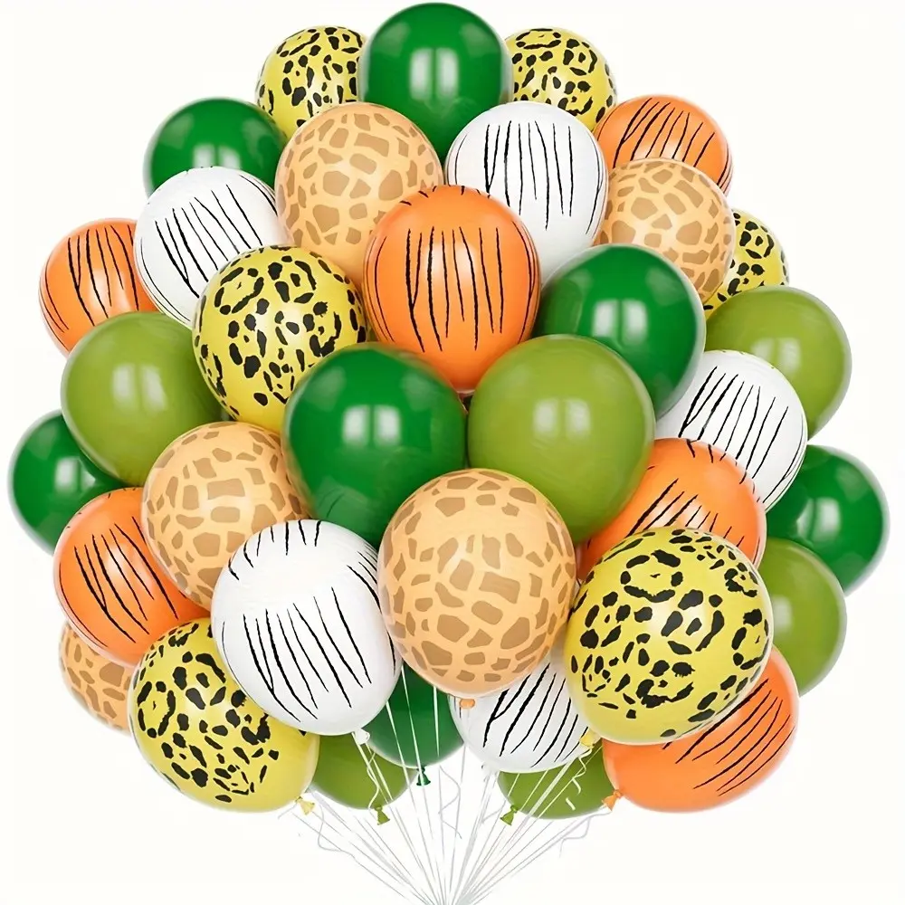 34-Pack Jungle Safari Themed Balloon Set | 12/10 Inch Vibrant Animal & Tropical Print Latex Balloons | Perfect for Summer Party, Photo Booth Background, Graduation Ceremony Decor, Father‘s Day, Party Balloons Decorations