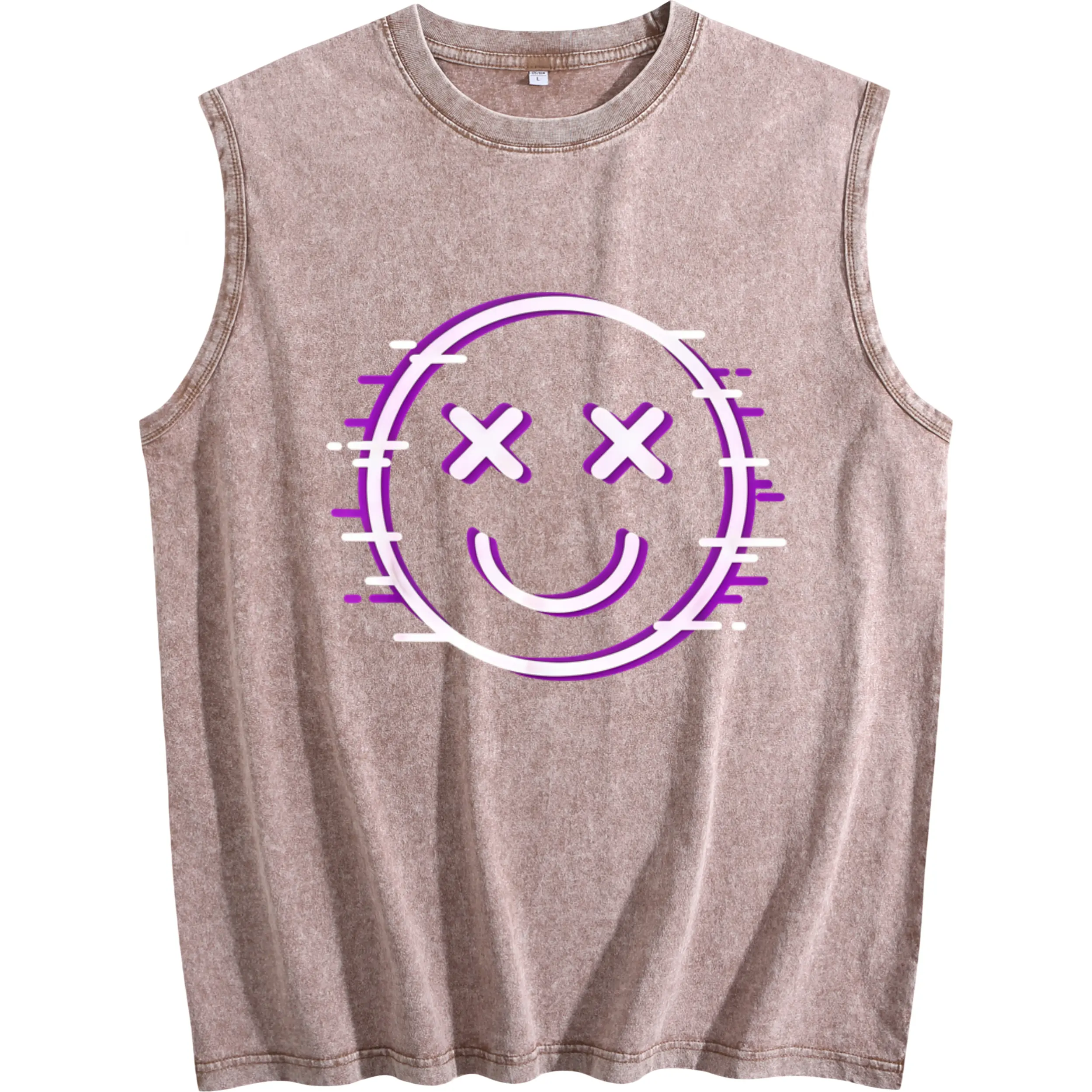Glow-in-the-Dark Neon Glitch Sleeveless Vest for Men – Smiling Face with Crossed Eyes, Casual Round Neck, Perfect for Gaming and Everyday Wear with All-Season Comfort Fit