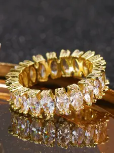 1PC Gold Plated Marquise Zircon Ring  Sparkling Paved Design, Versatile for Daily & Party Wear, Ideal Gift Choice