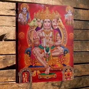 1 Piece Framed Hanuman Painting - Hindu God Statue Artwork, Red and Gold Color Scheme, Suitable for Living Room, Temple, Yoga Studio Religious Decoration - Hindu Believer Spiritual Decoration, Exquisite God Portrait, 2D Flat
