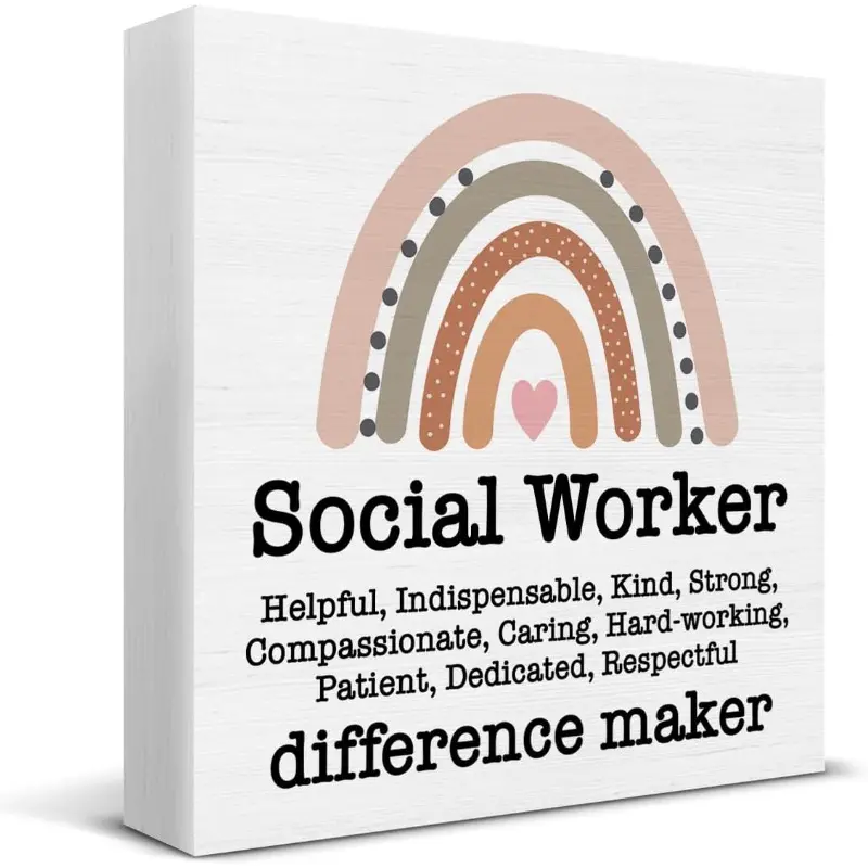 Thank You Gifts for Social Worker, Social Worker Definition Wood Sign Social Worker Office Decor Social Worker Wood Block Plaque Box Sign for Home Office Desk Shelf Table Decorations 5 X 5 Inch