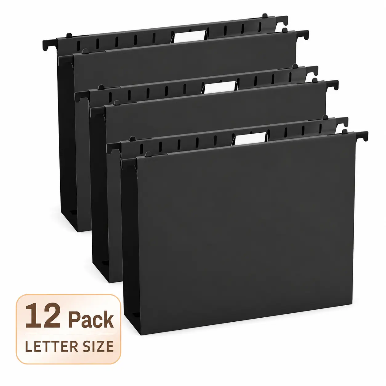 12-Pack Polypropylene Hanging File Folders, Letter Size Heavy-Duty 2-Inch Expandable File Organizer with Tabs, Reinforced Expandable Base Storage for Home/Office Users, Black Office Filing Supplies