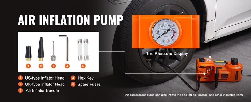Product Introduction of VEVOR 12 in 1 Electric Car Jack Set, Max 5 Ton/11023 LBS Hydraulic Jack with Electric Impact Wrench, Built-in Inflatable Pump and LED Light, Portable Car Lift for SUV MPV Sedan Truck Change Tires Garage Repair 24