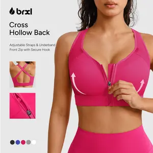 BRXL Sports Bras for Women Front Zip High Impact Adjustable Straps Sports Bra Workout Sports Bras with Sewn in Pads