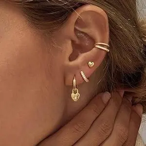 4 Pairs Gold Hoop Earrings Set for Women Dangle Stack Huggie Earrings Trendy Multiple Piercing Hypoallergenic Stud Earrings CZ Ear Cuff Earrings Non Tarnish Jewelry