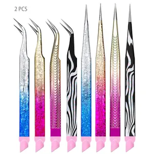 2-Piece Lightweight Stainless Steel Makeup Tweezers, Cosmetic Makeup Tool, Designed for Eyelash Extensions, Perfect for Nail Art DIY—Ideal for Precision Handling of Rhinestones, Nail Stickers, Glitters & More, Silicone-Tipped for Secure Grip