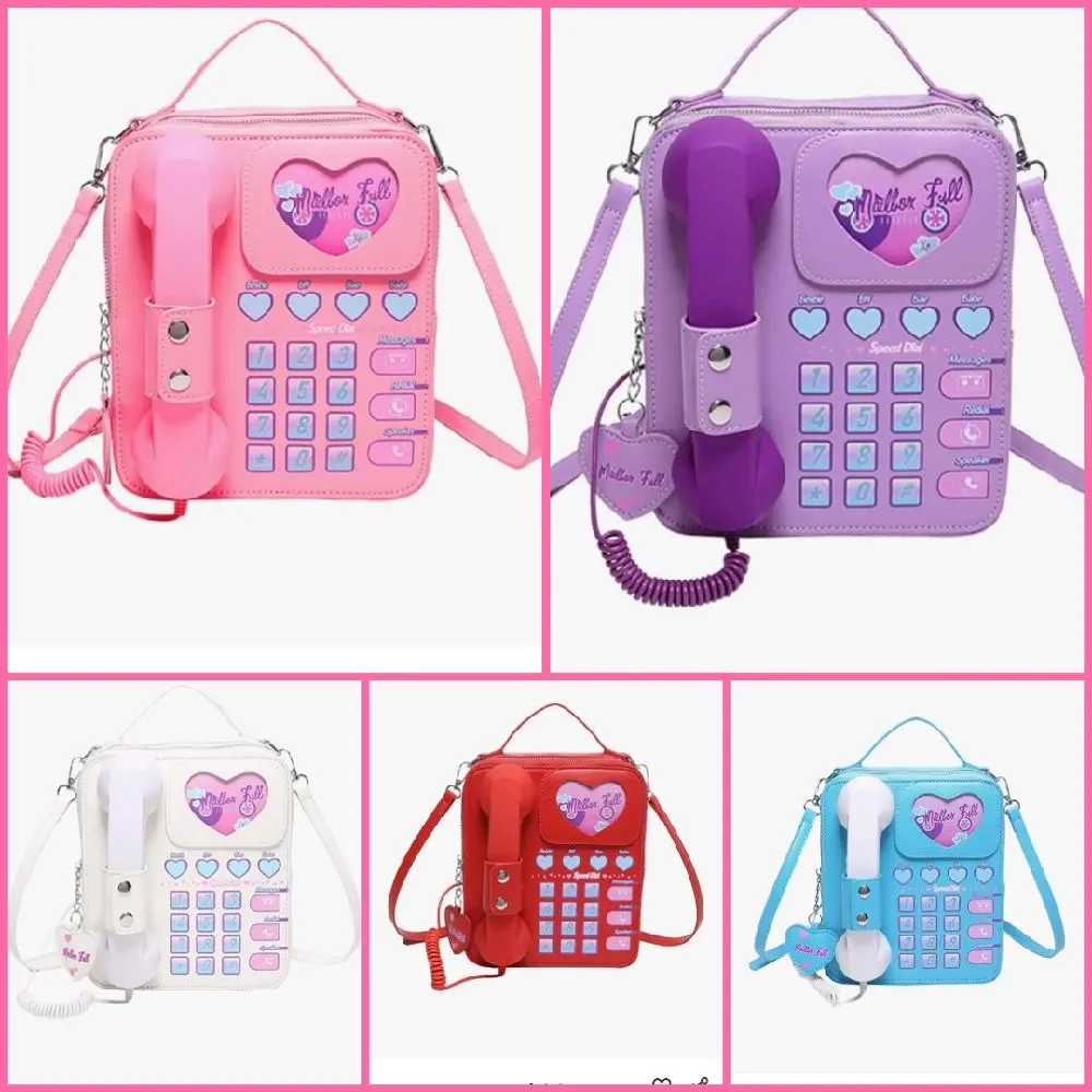 Retro Dial Telephone Crossbody Shoulder Bag – Vintage-Inspired Design with Movable Microphone
