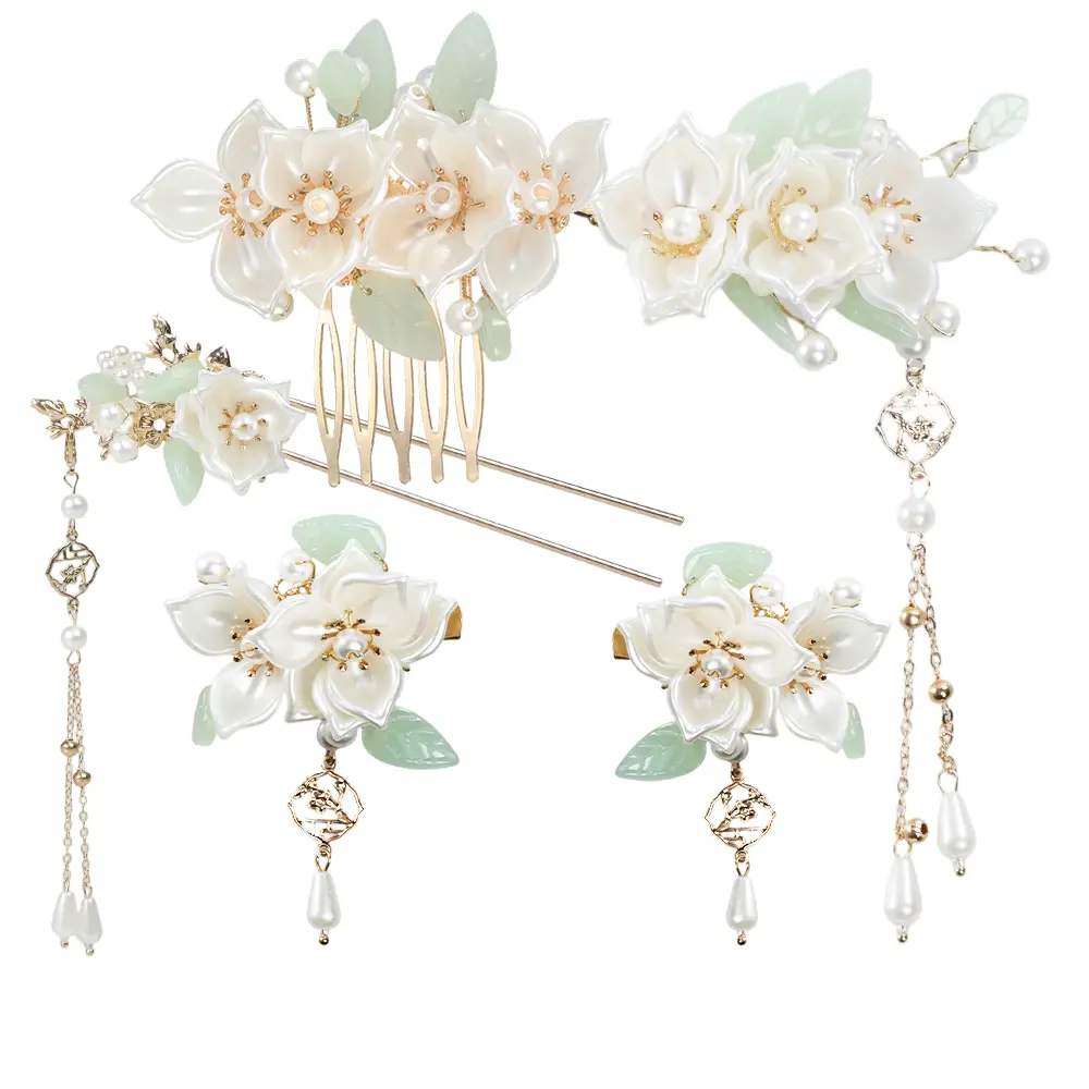 5pcs Chinese Hairpin Camellia Flower Tassels Hairpin| with Floral Designs and Tassels Intricate Hairpins Headpiece Retro Chinese Hanfu Wedding Brides Hair, Traditional Hairstyle Tools, Formal Event Hairpins, Vintage Hair Accessories