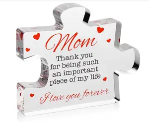 VELENTI Engraved Acrylic Block Puzzle - Mom Present, 4.1 x 3.5 inch - Cool Mom Gift from Daughter, Son, Dad - Heartwarming Birthday