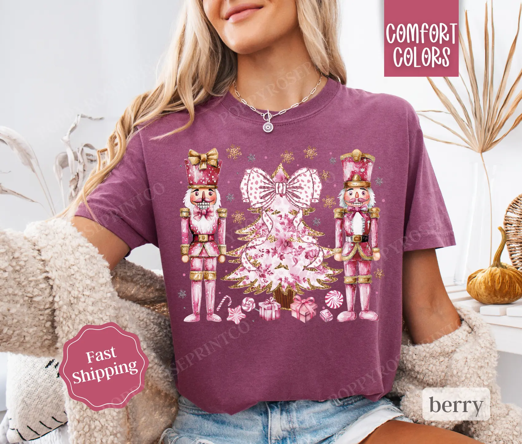 Pink Nutcracker Christmas Shirt Comfort Colors Holiday Tshirt, Women's Holiday Tee
