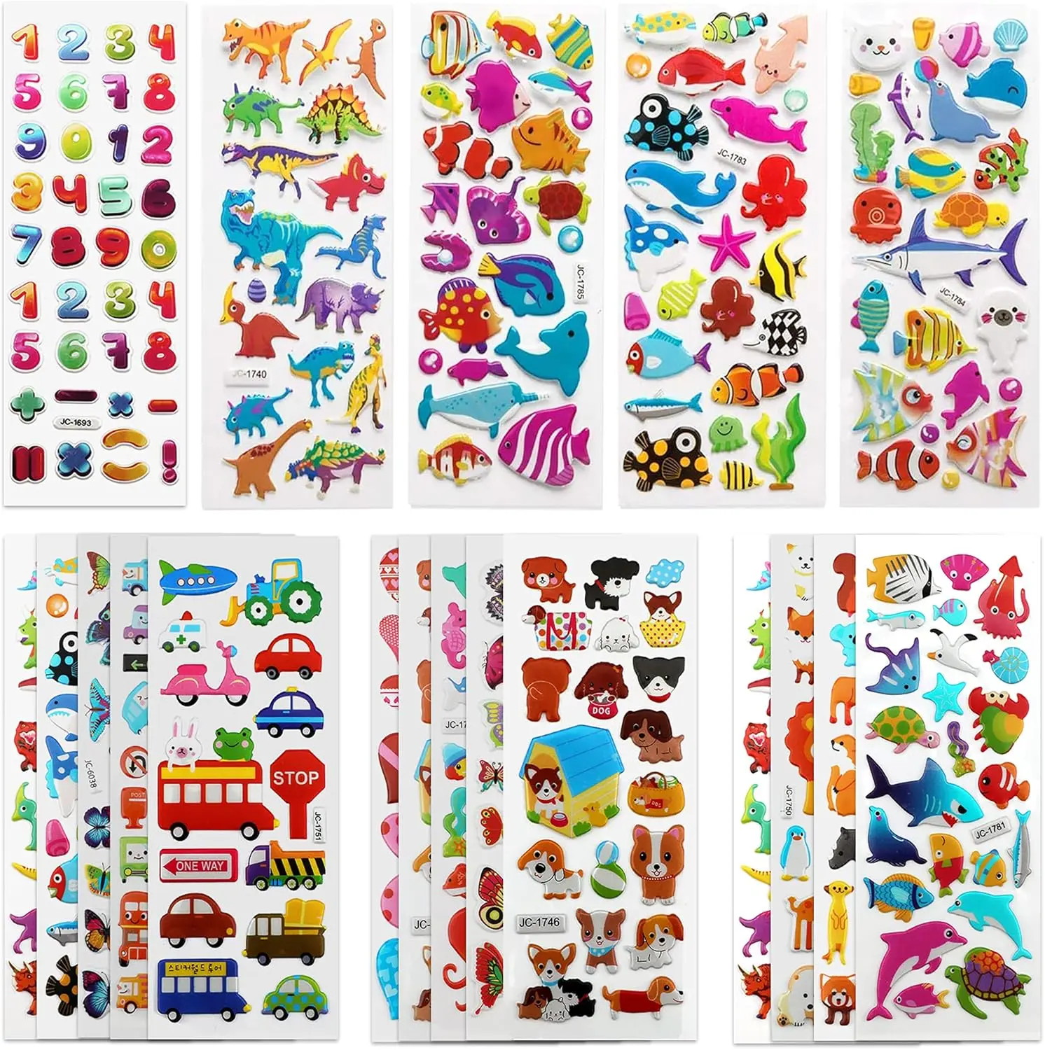 3D Stickers for Kids & Toddlers 500+ Puffy Stickers Variety Pack Cute Craft for Scrapbooking Journal Gifts and Rewards Including Animal, Numbers, Fruits, Fish, Dinosaurs, Cars and More…