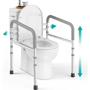 Toilet Safety Rails (350 lb) - Adjustable Toilet Safety Frame & Rails, Toilet Safety Rail for  Adults, Toilet Handles for Seniors, Toilet Bars for ,  & Handicap - Grey