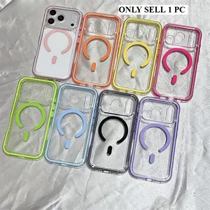 Transparent For Magsafe Soft TPU 2 in 1 Magnetic Case For iPhone 17/16/15/14/13/ProMax/Pro/Plus Candy Color Clear Cover