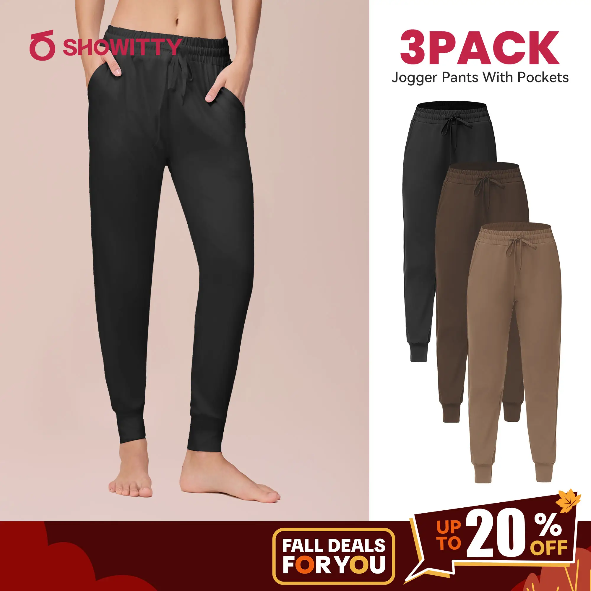 SHOWITTY Women's High Waisted 3 Pack Joggers – Lightweight Sweatpants with Pockets Comfy Yoga Pants for Workout, Casual Wear and Lounge #TikTokShopFal