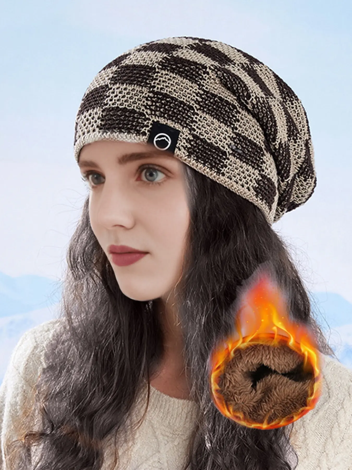2026 New Fall Winter Chessboard Pattern Thick Knit Cap, Fitted Turban Style Warm Ear Protection Head Wrap, Outdoor Casual Cycling Beanie Turban Hats
