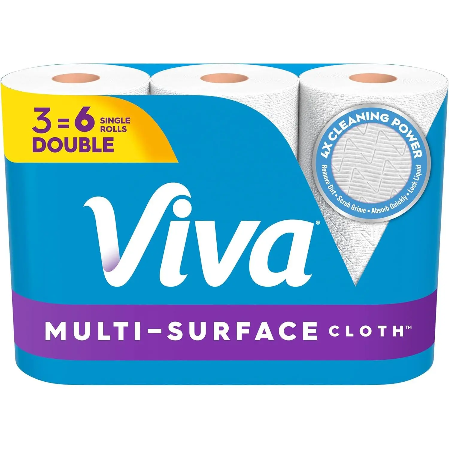 Viva Multi-Surface Cloth Paper Towels, 3 Double Rolls, 110 Sheets per Roll