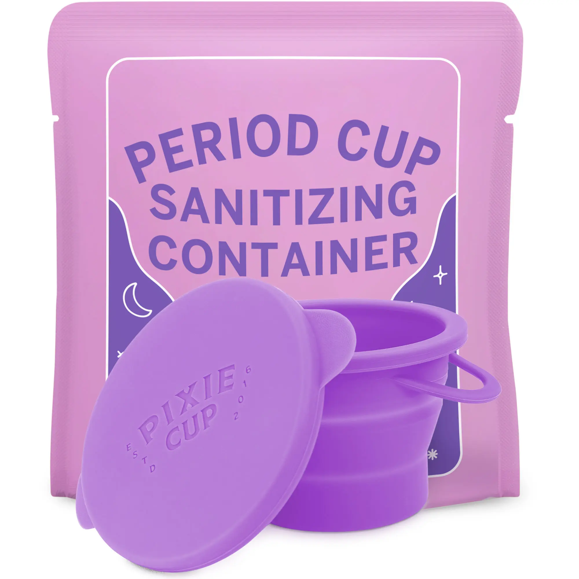 Pixie Menstrual Cup Compact Sterilizer for Feminine Care - Good for Public Restrooms, Camping or Dorms - Collapsible Cleaner Container for Your Menstrual Disc & Period Cup - Microwavable - Reusable