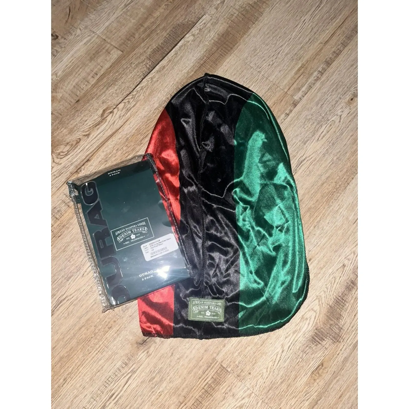 Denim Tears Durag - One Size, Black, Green, and Red Color Block Design, Soft and Comfortable Material, Perfect for Daily Use