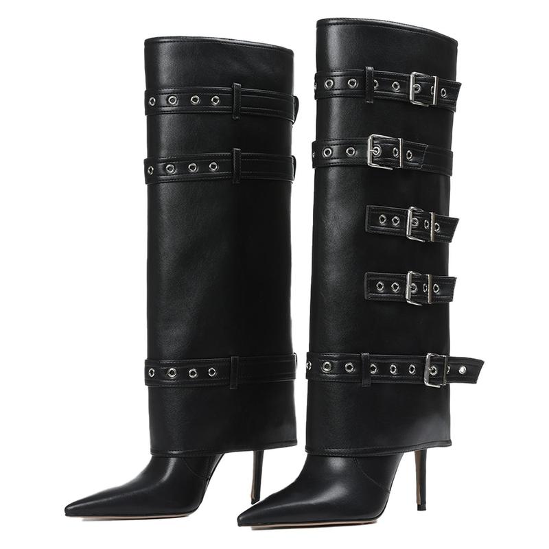 EROCALLI Women Pointed Toe Over The Knee Boot Fashion Pointed Toe Stiletto Heeled Buckle Belts with Zipper Sexy Shoes  Buckle Strap High Heel Thigh Stiletto Red Boots KneHigh Heels High Black Boots Casual Western Club