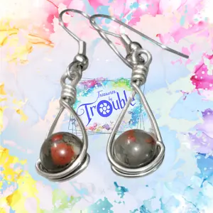 Bloodstone Natural Gemstone Handmade Drop Earrings