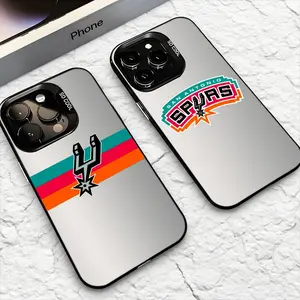 Teams Logo S-San A-Antonio Spurs Phone Case For iPhone 17-12 Pro Max, Hollow Laser Aurora Case Iridescent Gradient, Smooth Matte Durable Scratch-Resistant, Anti-Fingerprint Protective Cover, Shimmer Effect, Gift Men Women