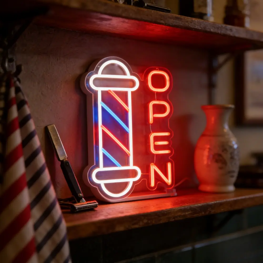 Barber Shop LED Neon Sign - Contemporary USB-Powered Wall Decoration with Adjustable Brightness, Neon Accent Lights for Barber Shop, Home Festive & Party Decor